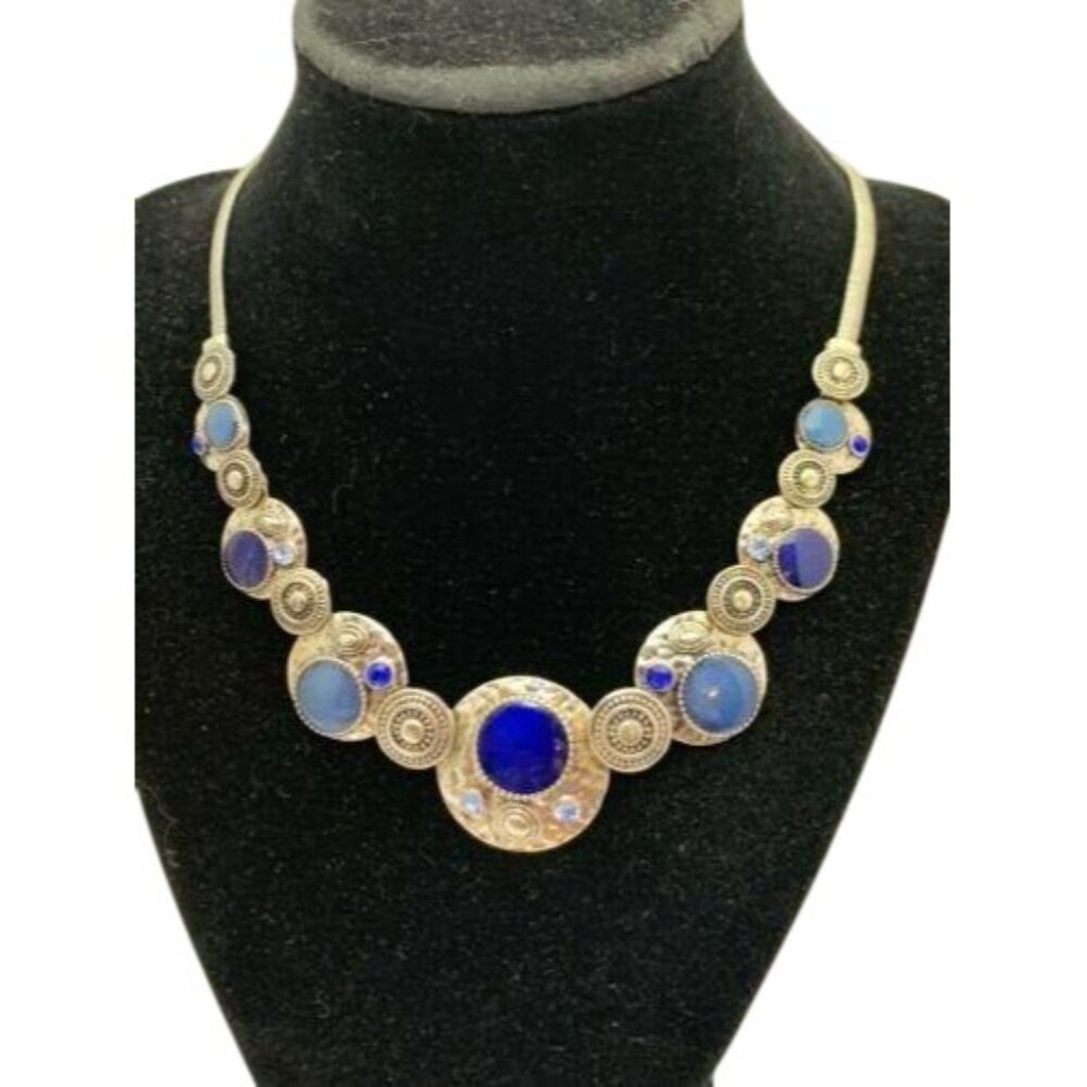 Arianna Silver Metal Works Wearable Jewelry Blue Necklace And Earring Set (1845) - Picture 2 of 8